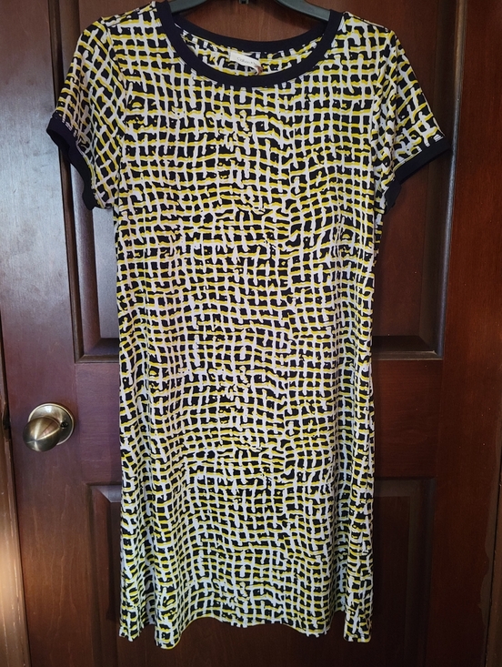 Calvin Klein Dresses & Skirts - Calvin Klein Yellow, Black and White Abstract Grid Midi Dress - Size 12